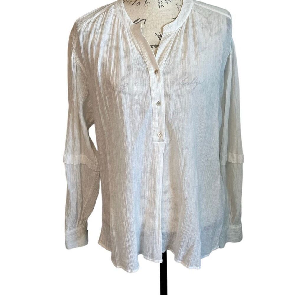 Vince White Cotton Gauze Button Ballon Sleeve Blouse L